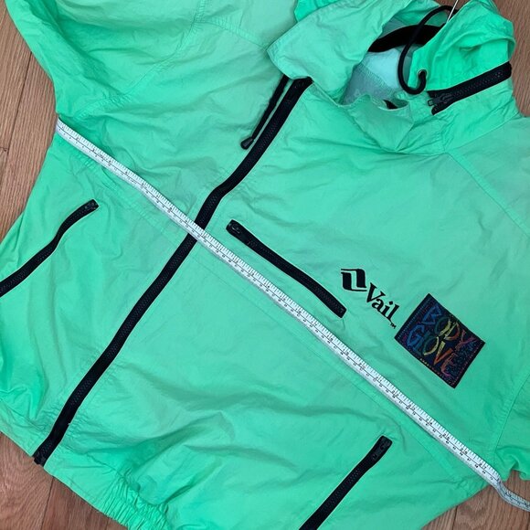 Vintage 1990 Bodyglove Windbreaker Jacket Mens Green Graphic Hooded Nylon - Picture 15 of 16